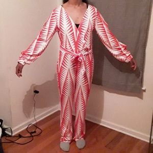 Coral and whote printed jumpsuit